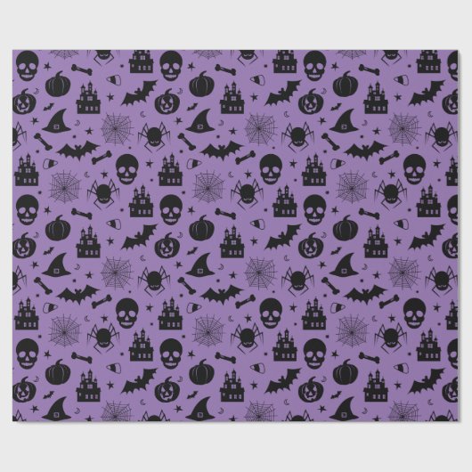Halloween-Muster lila und schwarz Geschenkpapier (Flach)