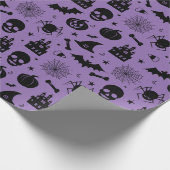 Halloween-Muster lila und schwarz Geschenkpapier (Ecke)
