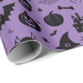 Halloween-Muster lila und schwarz Geschenkpapier (Rolleneckpunkt)