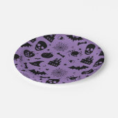 Halloween-Muster lila und schwarz Pappteller (Schrägansicht)