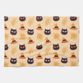Halloween Muster mit Katzen und Beige Muster Geschirrtuch (Horizontal)