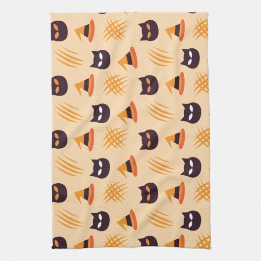 Halloween Muster mit Katzen und Beige Muster Geschirrtuch (Vertikal)