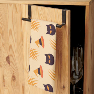 Halloween Muster mit Katzen und Beige Muster Geschirrtuch