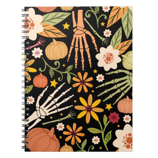 Halloween-Muster mit Knochen und Blumen Notizblock (Vorderseite)