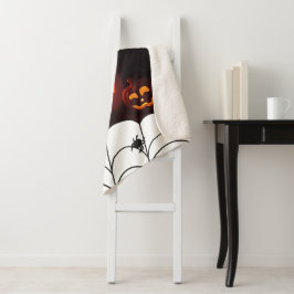 Halloween Muster mit Kürbis und Spinnen Sherpadecke