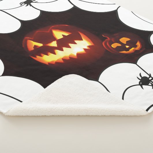 Halloween Muster mit Kürbis und Spinnen Sherpadecke (3/4)