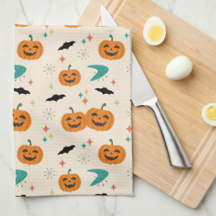 Halloween-Muster mit Kürbissen im Stil der Mitte d Geschirrtuch