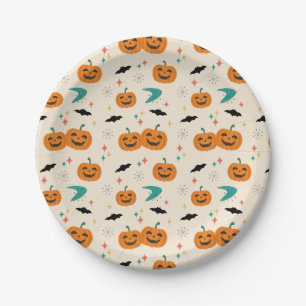 Halloween-Muster mit Kürbissen im Stil der Mitte d Pappteller