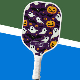 Halloween Muster Name Bats Boo Ghost Lila Cool Pickleball Schläger
