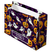 Halloween Muster Name Bats Ghost Beängstigend Fun Große Geschenktüte (Vorderseite Schrägansicht)