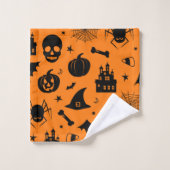 Halloween-Muster orange und schwarz Badhandtuch Set (Waschlappen)