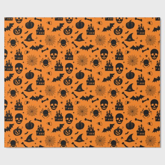Halloween-Muster orange und schwarz Geschenkpapier (Flach)