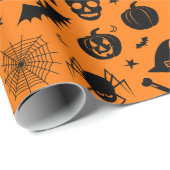 Halloween-Muster orange und schwarz Geschenkpapier (Rolleneckpunkt)