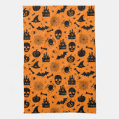 Halloween-Muster orange und schwarz Geschirrtuch (Vertikal)