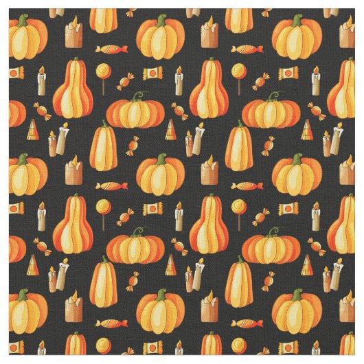 Halloween Muster, Orangenpumpen, Candy & Candle Stoff (Nahaufnahme)