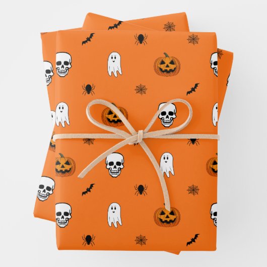 Halloween-Muster Orangenverpackungspapierblätter Geschenkpapier Set (Beispiel)