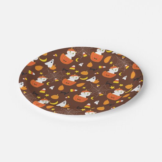 Halloween-Muster Pappteller (Schrägansicht)