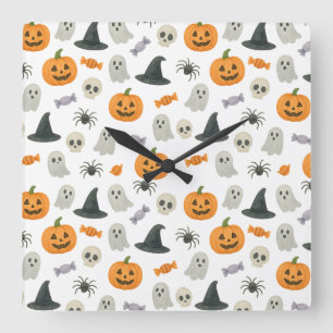 Halloween-Muster Quadratische Wanduhr