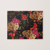 Halloween-Muster, Schädel, Rosen, gotisch, Puzzle (Horizontal)