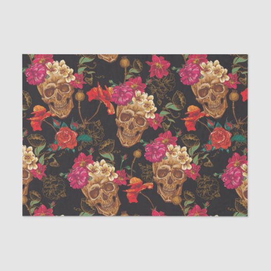 Halloween-Muster, Schädel, Rosen, gotisch, Seidenpapier (Vorderseite)