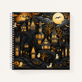 Halloween-Muster weiße Geister in der Stadt Notizblock