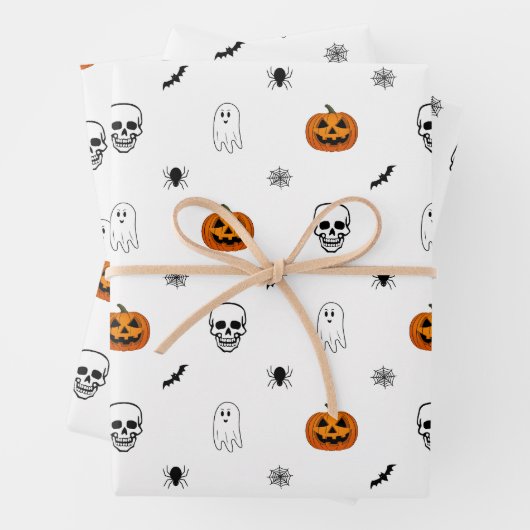 Halloween-Muster Weißwrapping Paper Sheets Geschenkpapier Set (Beispiel)