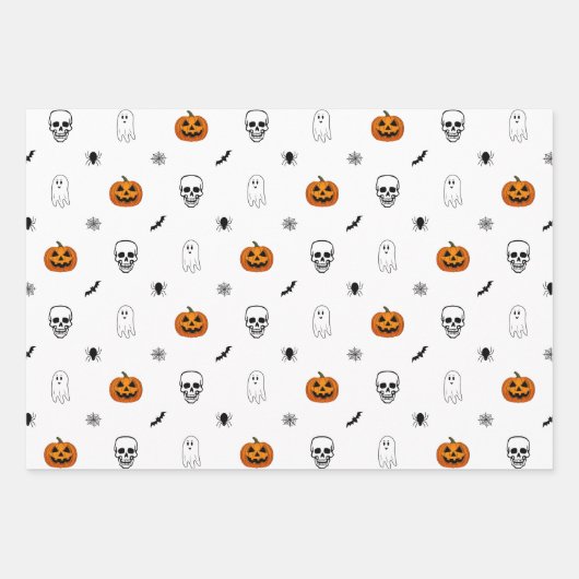 Halloween-Muster Weißwrapping Paper Sheets Geschenkpapier Set (Vorderseite)