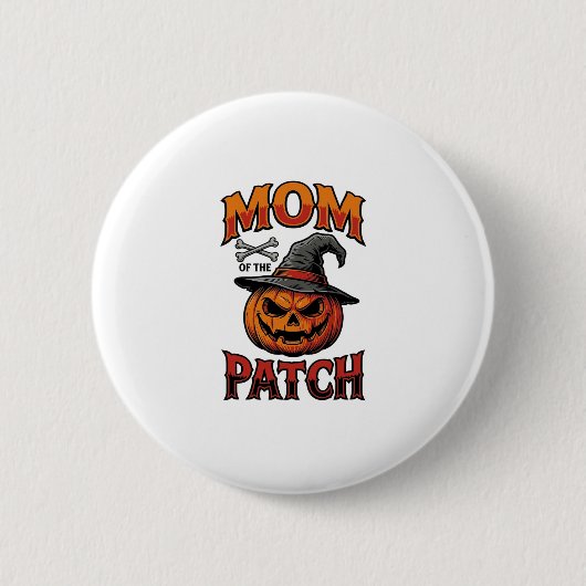 Halloween-Mutter-Shirt Kürbis Knochen Vintage Art_ Button (Vorderseite)