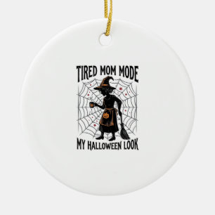 Halloween-Mutter-Shirt Müdes Kostüm Vintage Grafik Keramik Ornament