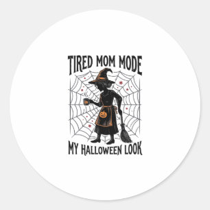 Halloween-Mutter-Shirt Müdes Kostüm Vintage Grafik Runder Aufkleber
