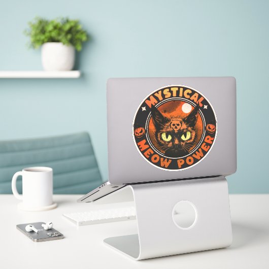 Halloween Mystical Meow Power Aufkleber (Laptop auf Schreibtisch)