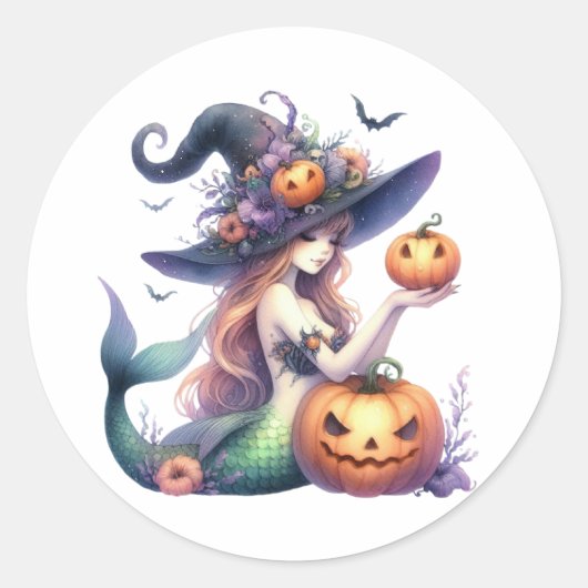 Halloween Mystical Mermaid Girl Runder Aufkleber (Vorderseite)