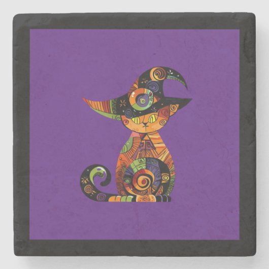 Halloween/mystisch/Katze/Fall Steinuntersetzer (Vorderseite)