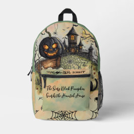 Halloween Nacht, der gruselige schwarze Kürbis Wäc Bedruckter Rucksack