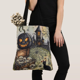 Halloween Nacht: Der gruselige schwarze Kürbis wac Tasche