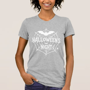 Halloween-Nacht-Fledermaus-Spinnennetz-Vektordesig T-Shirt