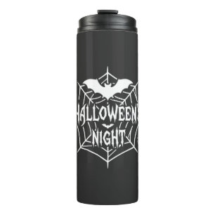 Halloween-Nacht-Fledermaus-Spinnennetz-Vektordesig Thermosbecher