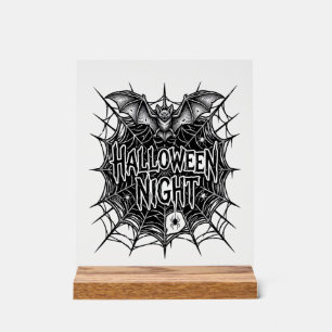 Halloween-Nacht-Fledermaus-Spinnennetz-Vintage-Shi Acrylschild