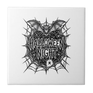 Halloween-Nacht-Fledermaus-Spinnennetz-Vintage-Shi Fliese
