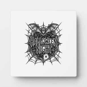 Halloween-Nacht-Fledermaus-Spinnennetz-Vintage-Shi Fotoplatte