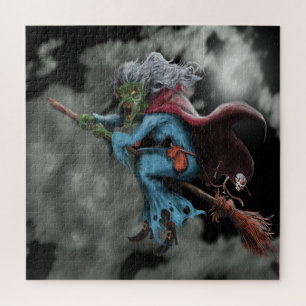 Halloween-Nacht Gruselige Fliegende Hexe Schädel Puzzle