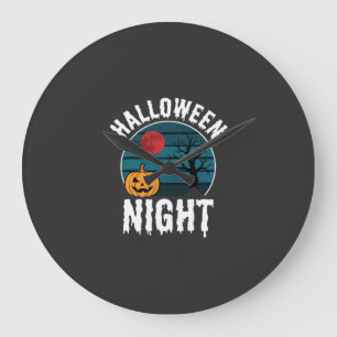 Halloween-Nacht-Kürbisbaum-Vektor Große Wanduhr