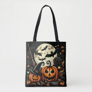 Halloween Nacht - Kürbisse, Fledermäuse und Hexenf Tasche