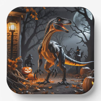 Halloween-Nacht mit Velociraptor Pappteller