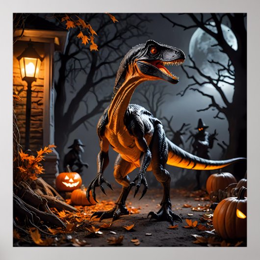 Halloween-Nacht mit Velociraptor Poster (Vorne)