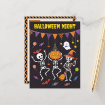 Halloween-Nacht tanzende Skelette Postkarte
