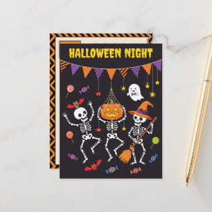 Halloween-Nacht tanzende Skelette Postkarte