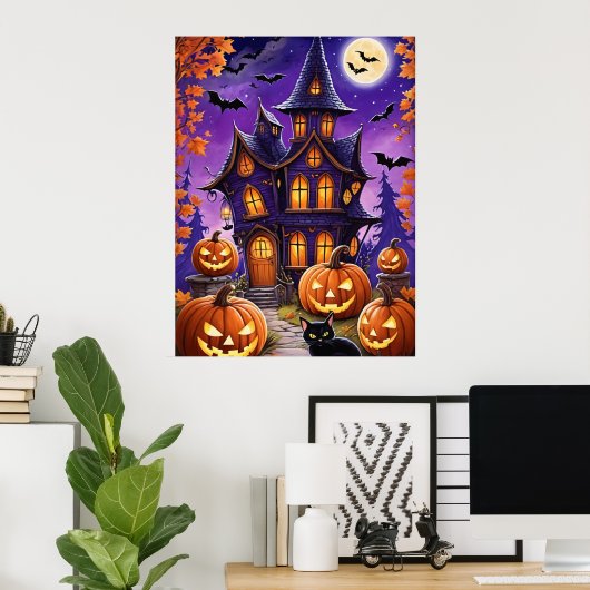 Halloween-Nacht verzaubert Poster (Heimbüro)
