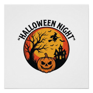 Halloween Nacht Vintage Gravur Gruselszene T-Shirt Poster