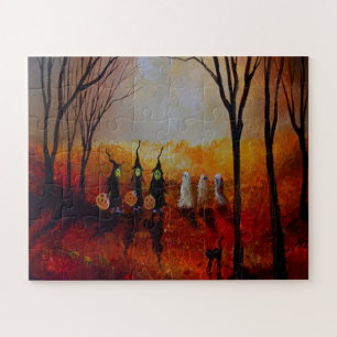 Halloween-Nacht Vollmond Geister und Hexen Puzzle